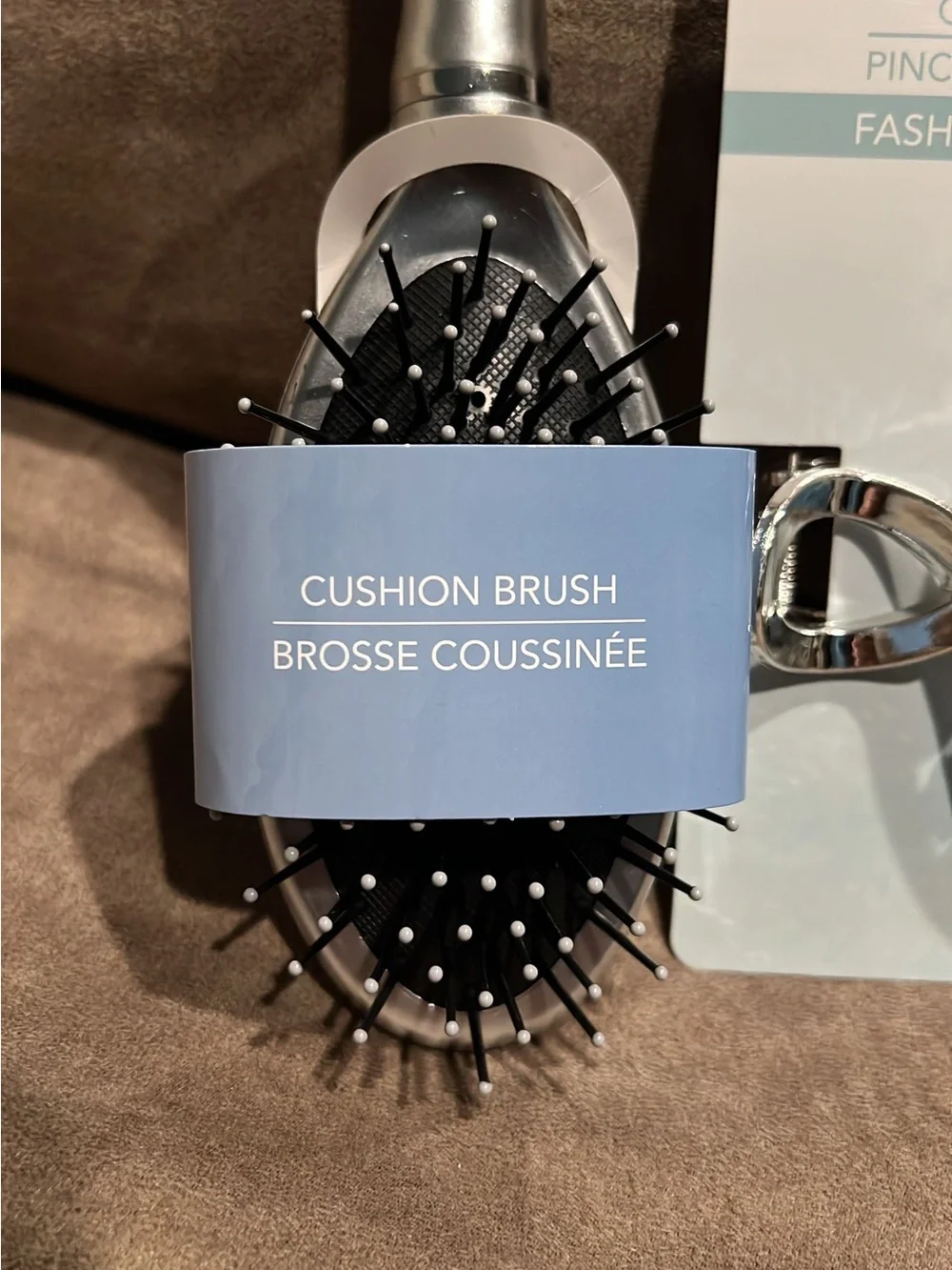 Silver Cushion Hair Brush and Silver Claw Clip Set